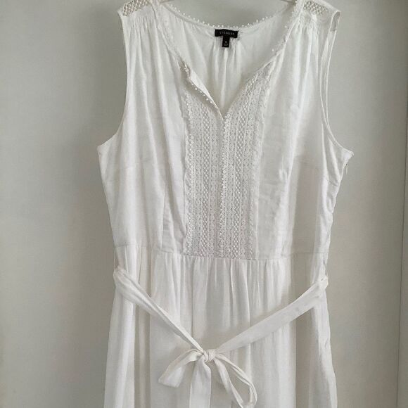 TALBOTS WHITE FULLY LINED COTTON 100% EYELET MIDI SLEEVELESS DRESS SIZE … - Picture 3 of 15
